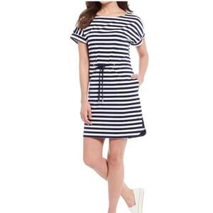 Tommy Bahama Amira Stripe Drawstring Dress Navy White Boatneck Size Medium
